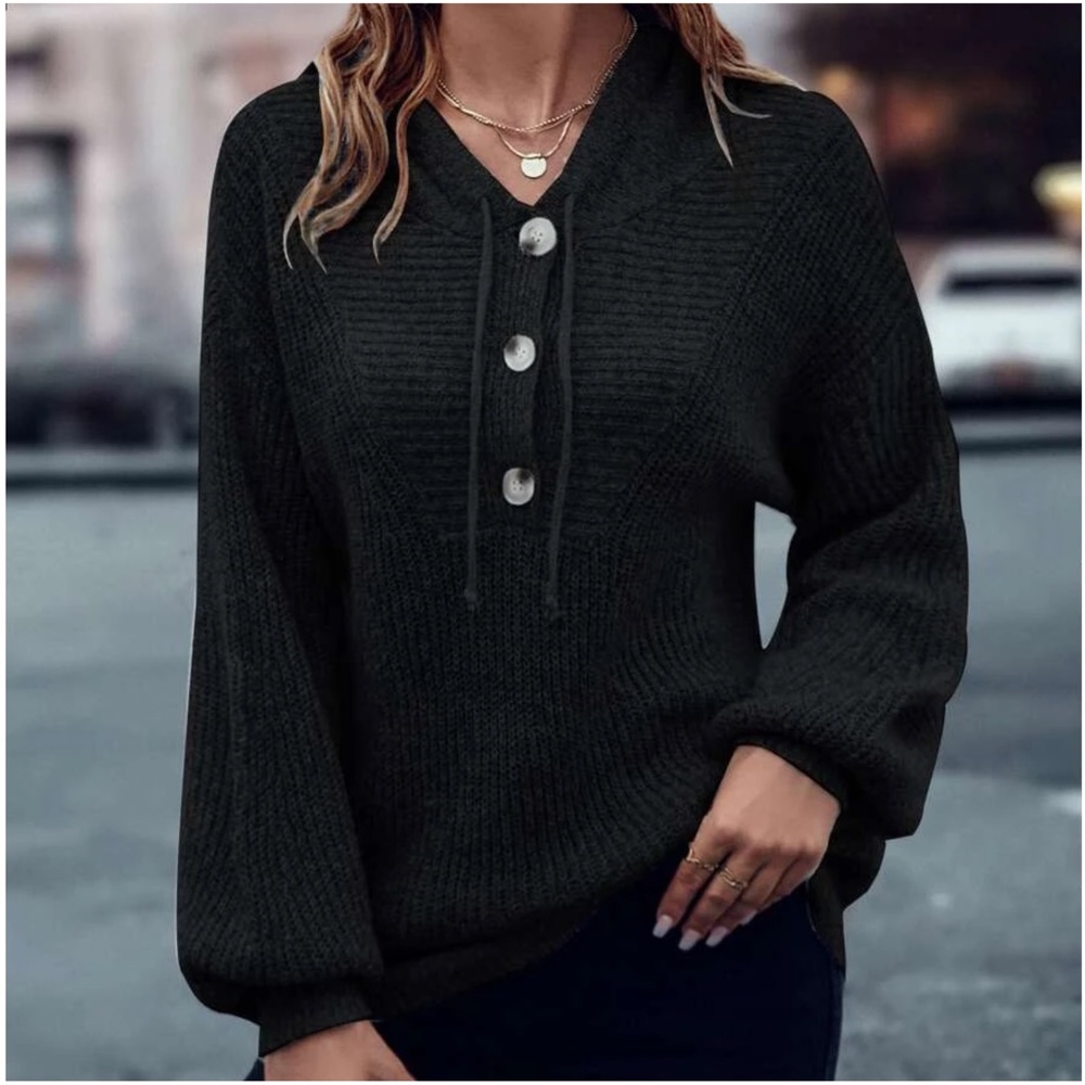 Cozy Button Hoodie Oversized Sweater Top - Picture 6 of 10